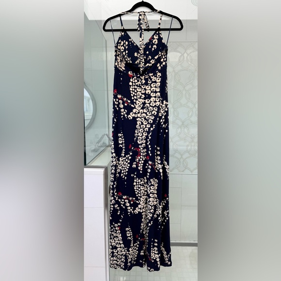 Express Navy Floral Maxi Dress with Cream & Red Accents - Picture 4 of 6